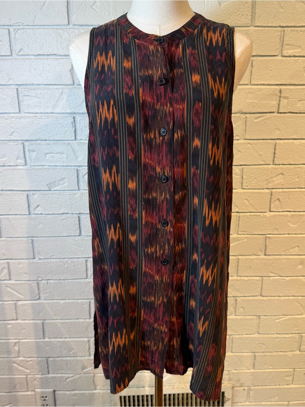 Vintage 90s y2k AST 100% Silk Button Front Tunic Blouse Womens 10